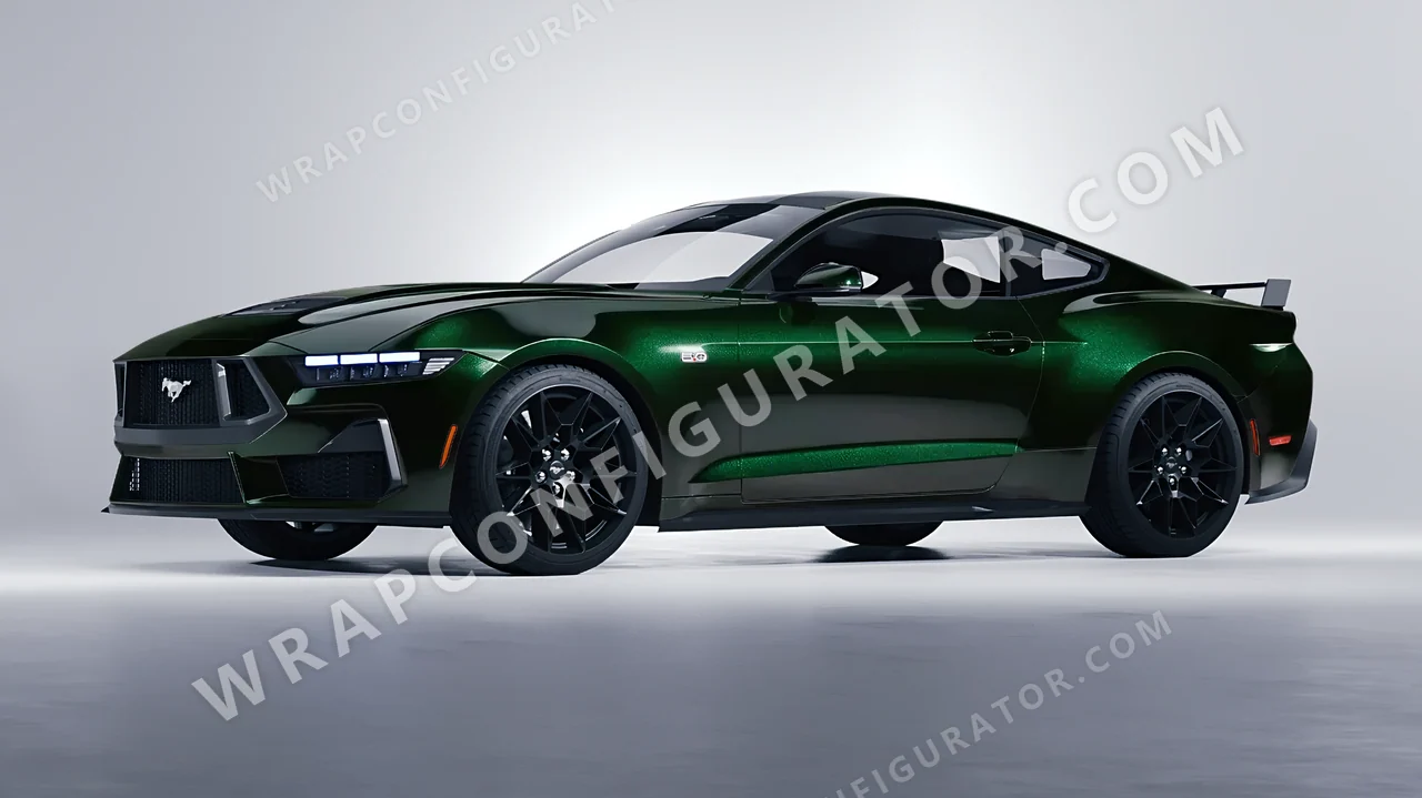 Green Ford Mustang GT 2024 wrapped in Colourshield PPF by HyperPro Dark Emerald HGM43-P