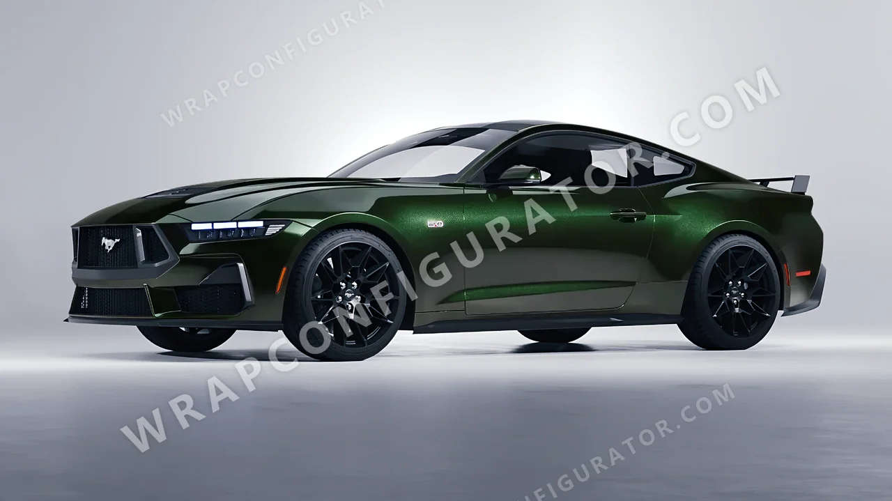 Green Ford Mustang GT 2024 wrapped in Colourshield PPF by HyperPro Dark Forest Green HGM74-P