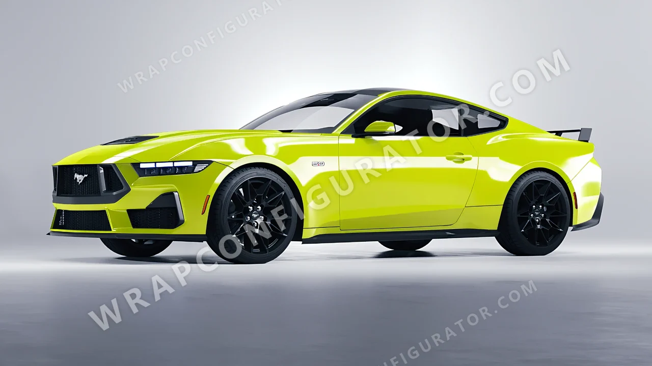 Green Ford Mustang GT 2024 wrapped in Colourshield PPF by HyperPro Lemon Green HGF77-P
