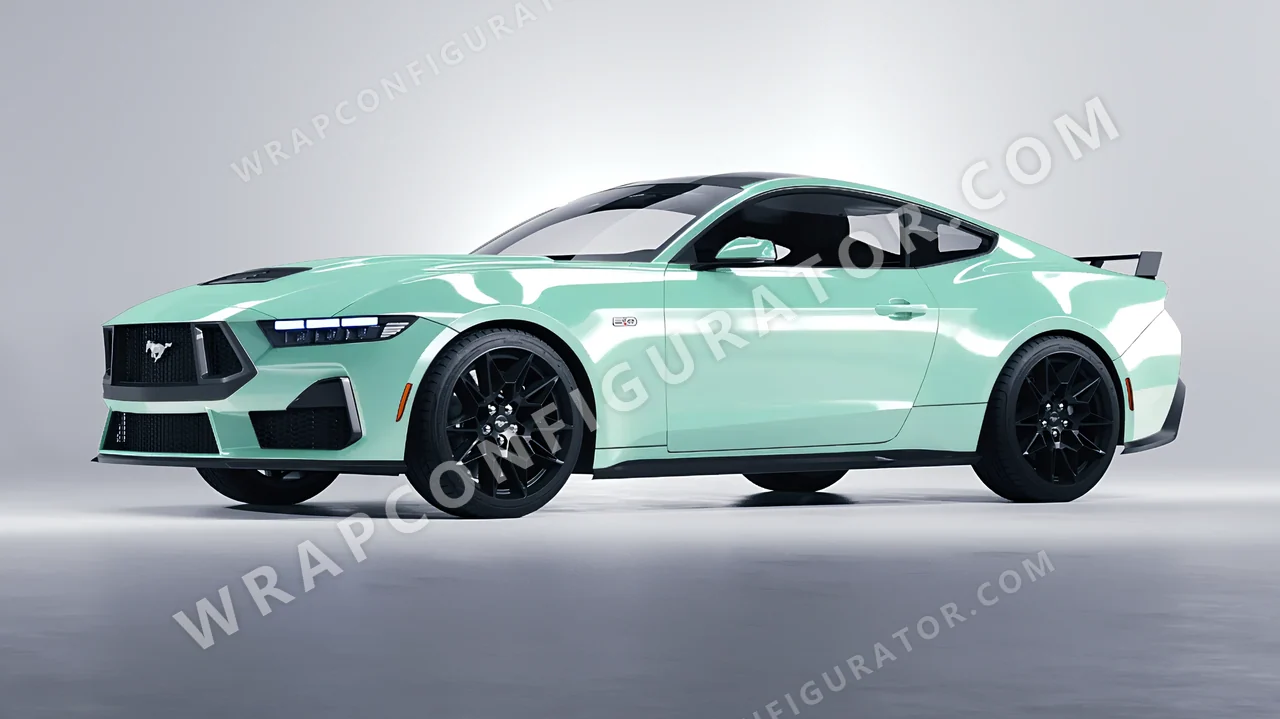 Green Ford Mustang GT 2024 wrapped in Colourshield PPF by HyperPro Mint Green HGF80-P