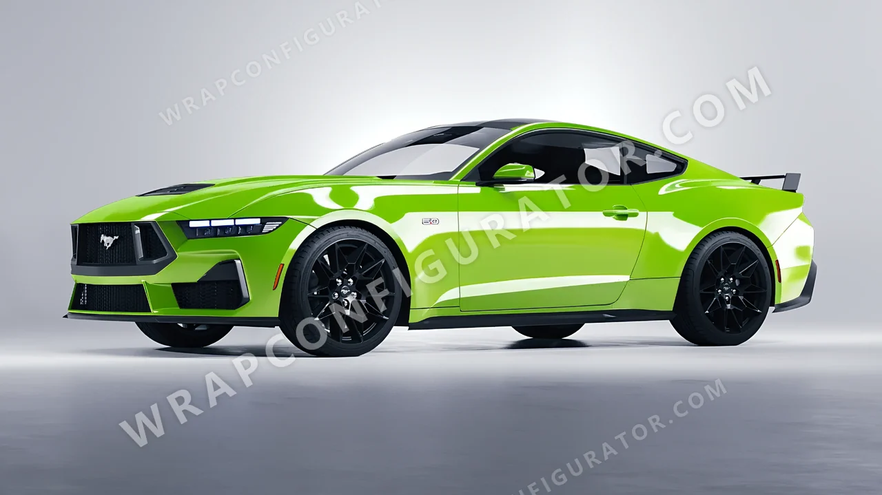 Green Ford Mustang GT 2024 wrapped in Colourshield PPF by HyperPro Neon Green HGF76-P