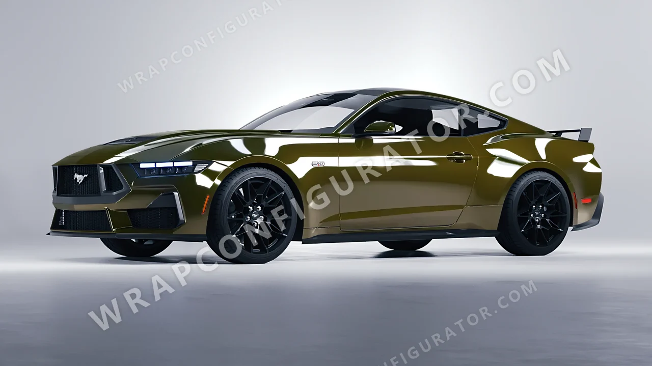 Green Ford Mustang GT 2024 wrapped in Inozetek Dynamic PPF Army Green DPPF933