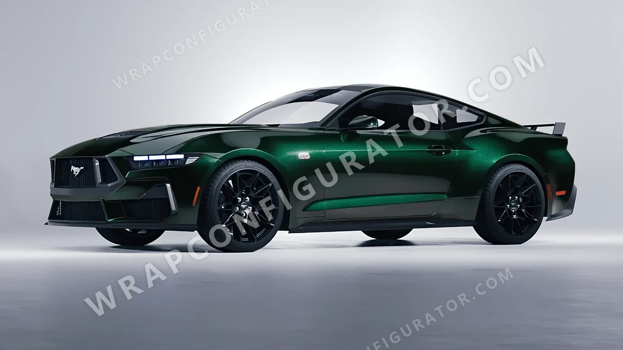 Green Ford Mustang GT 2024 wrapped in Inozetek Dynamic PPF Dark Emerald DPPF930