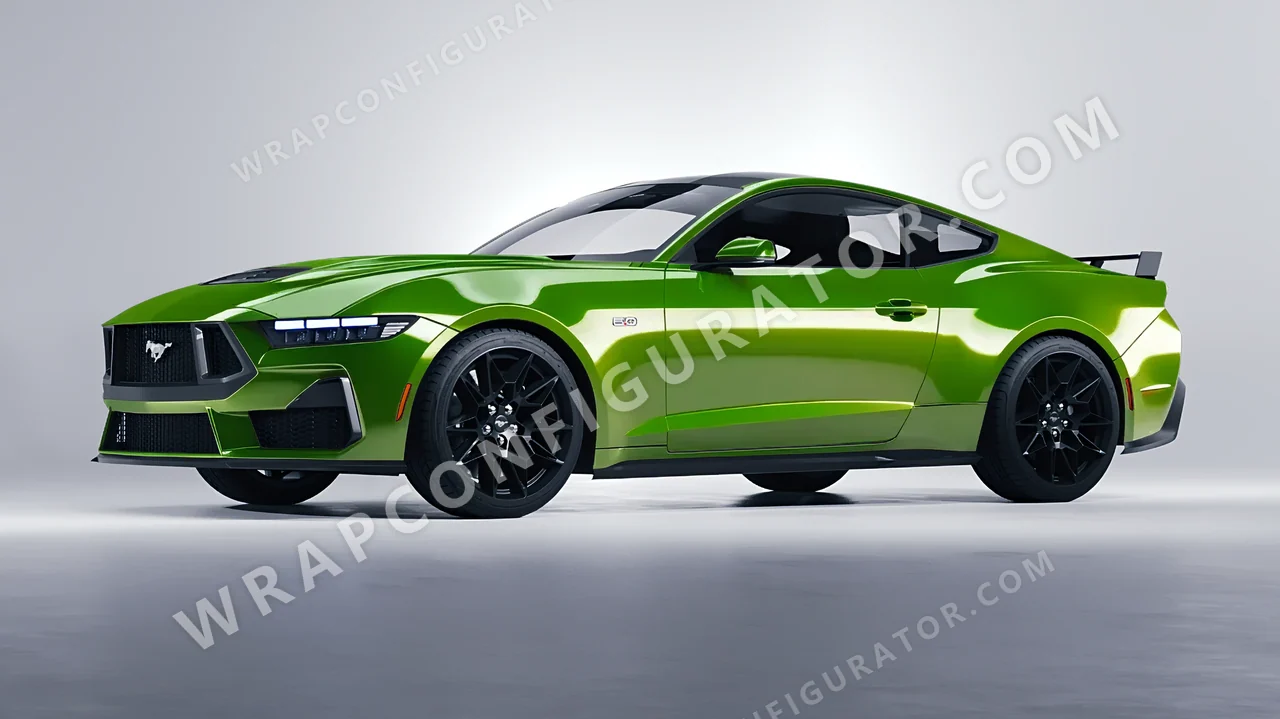 Green Ford Mustang GT 2024 wrapped in Inozetek Dynamic PPF Drift HQ Java Green DHQ999