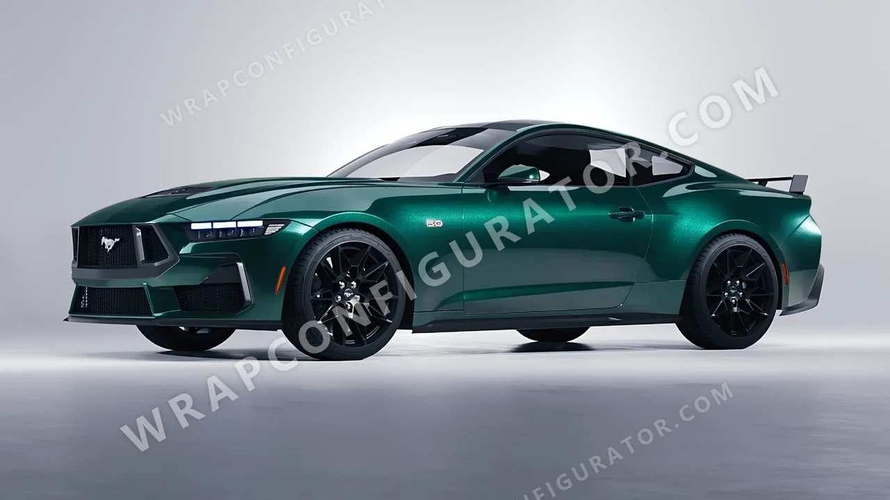 Green Ford Mustang GT 2024 wrapped in Inozetek Dynamic PPF Emerald Green DPPF902