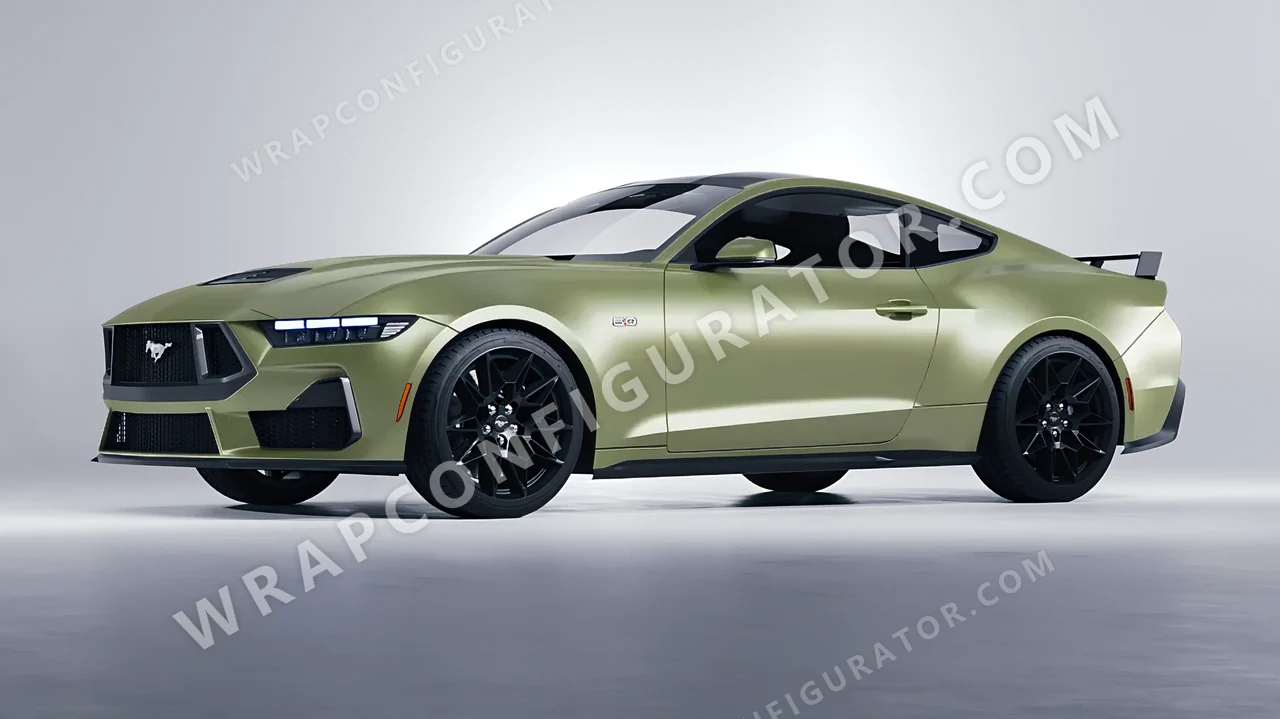 Green Ford Mustang GT 2024 wrapped in Inozetek Dynamic PPF Khaki Green DPPF812