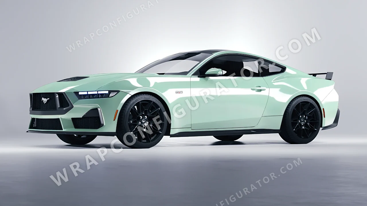 Green Ford Mustang GT 2024 wrapped in Inozetek Dynamic PPF Light Mint DPPF934