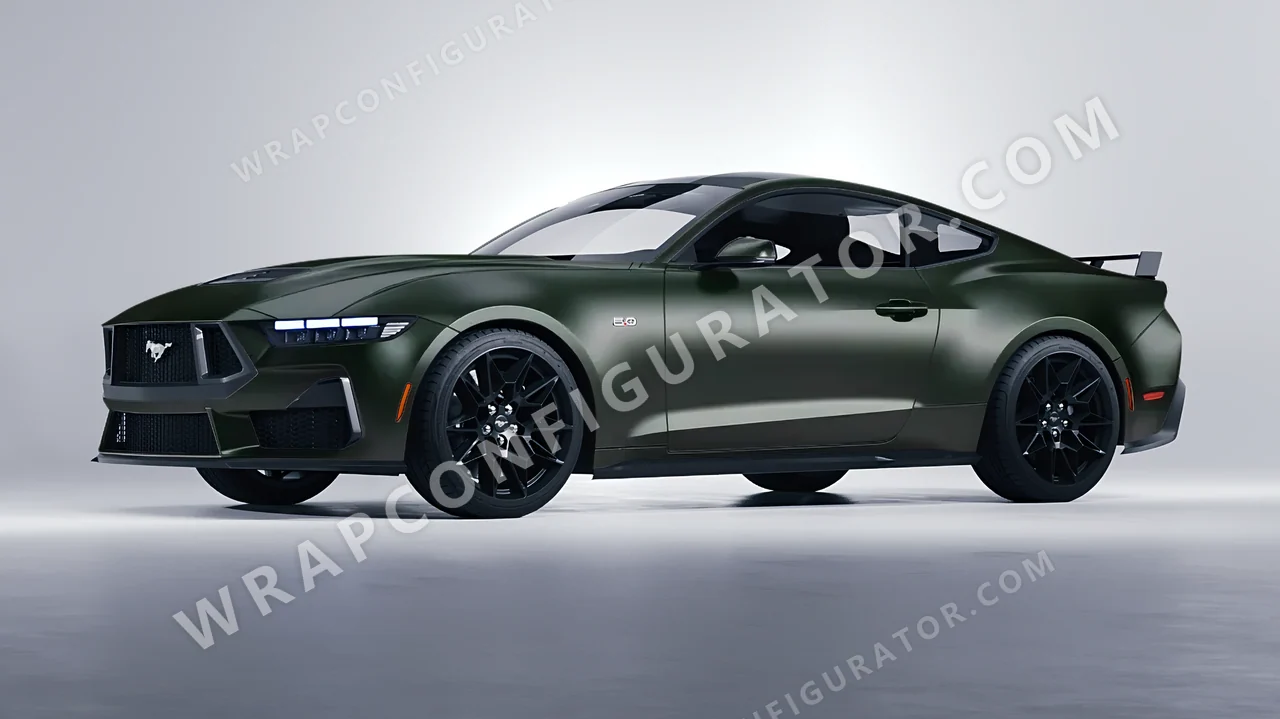 Green Ford Mustang GT 2024 wrapped in Inozetek Dynamic PPF Midnight Moss DPPF804