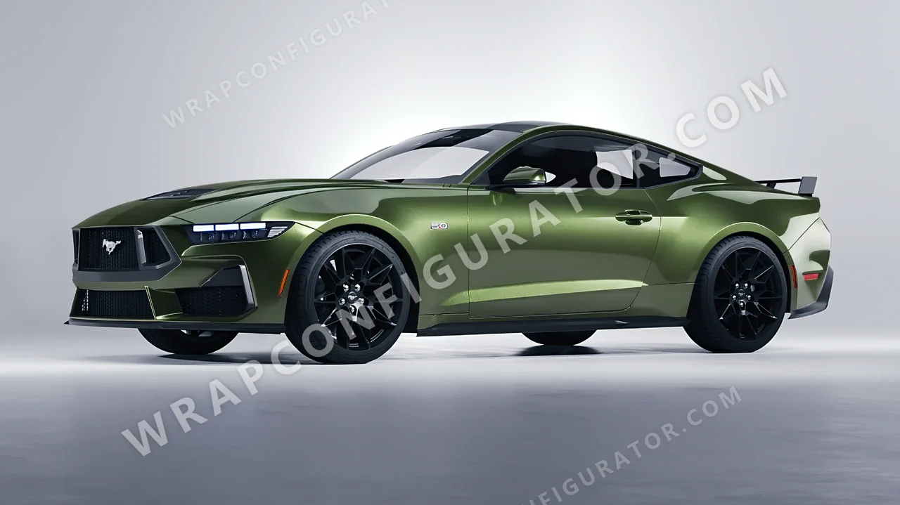 Green Ford Mustang GT 2024 wrapped in Inozetek Dynamic PPF Olive DPPF931