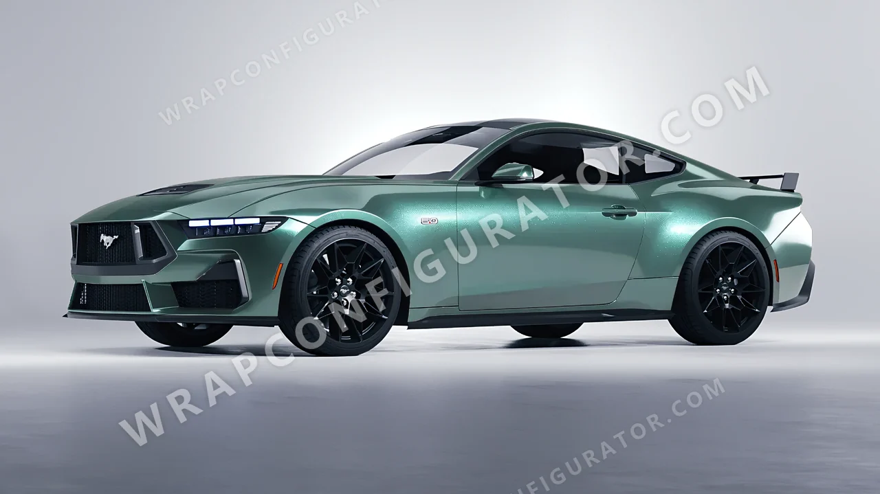 Green Ford Mustang GT 2024 wrapped in Inozetek Dynamic PPF Sage Green DPPF710