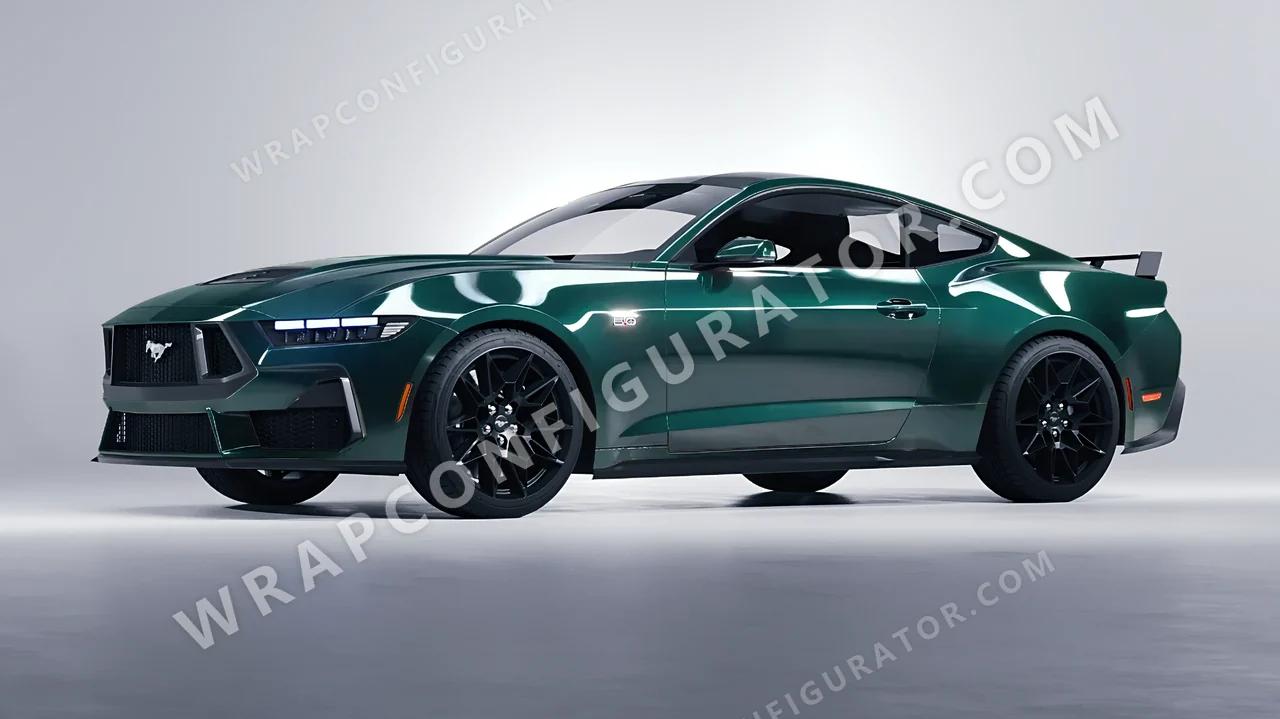 Green Ford Mustang GT 2024 wrapped in Inozetek Dynamic PPF Shadow Green DPPF706