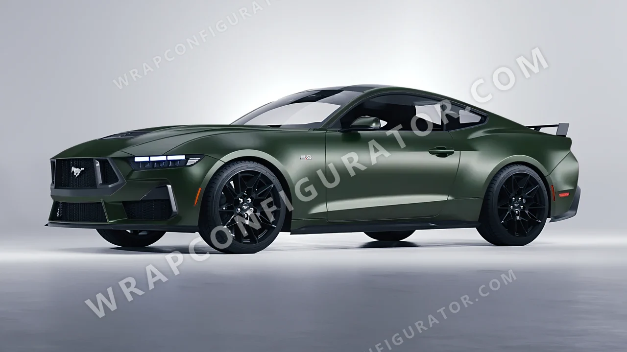 Green Ford Mustang GT 2024 wrapped in Inozetek Dynamic PPF Urban British Green URBN101