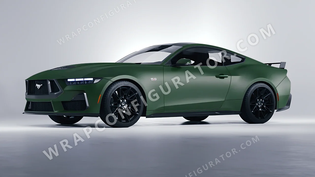 Green Ford Mustang GT 2024 wrapped in KPMF Absolute Matt Forest Green K75806