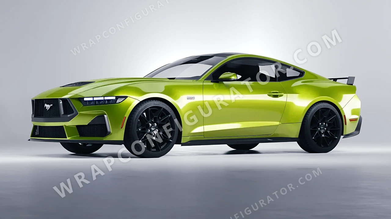 Green Ford Mustang GT 2024 wrapped in KPMF Dynamic Lime K75454