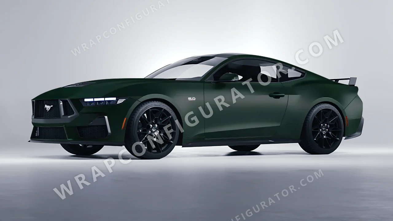 Green Ford Mustang GT 2024 wrapped in KPMF Frozen Emerald Matt K75577