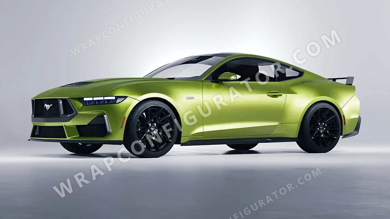 Green Ford Mustang GT 2024 wrapped in KPMF Matt Dynamic Lime K75503