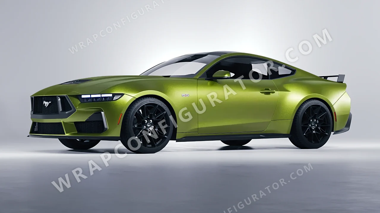 Green Ford Mustang GT 2024 wrapped in KPMF Matt Viper Green K75542