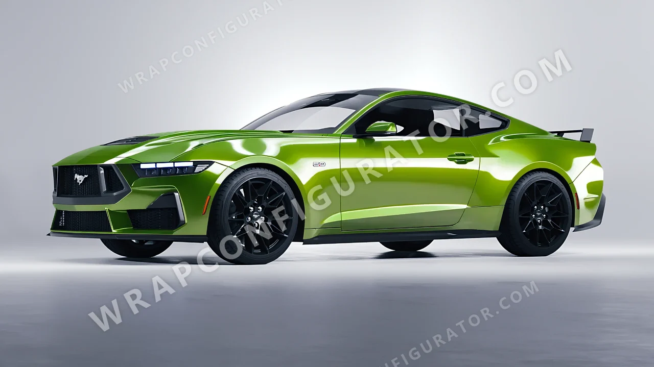 Green Ford Mustang GT 2024 wrapped in ORACAL Algae Green 970RA-688G