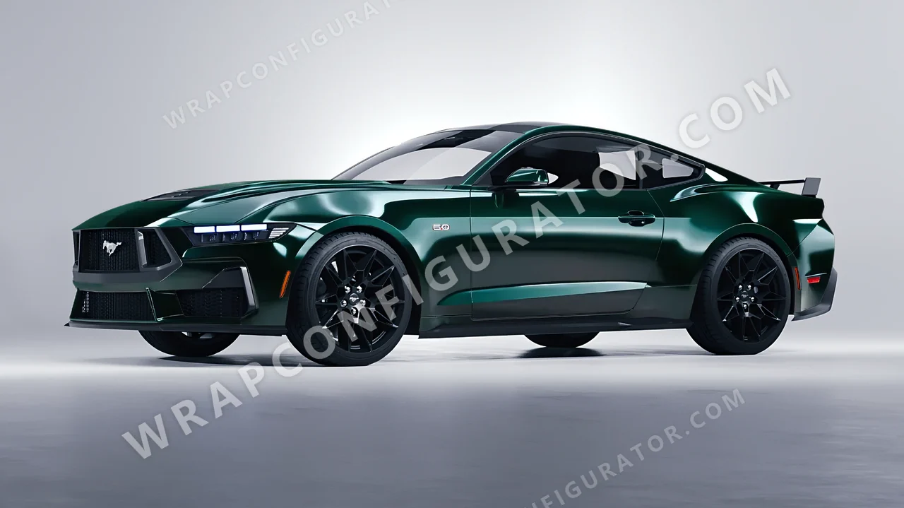 Green Ford Mustang GT 2024 wrapped in ORACAL Fir Tree Green 970RA-622G