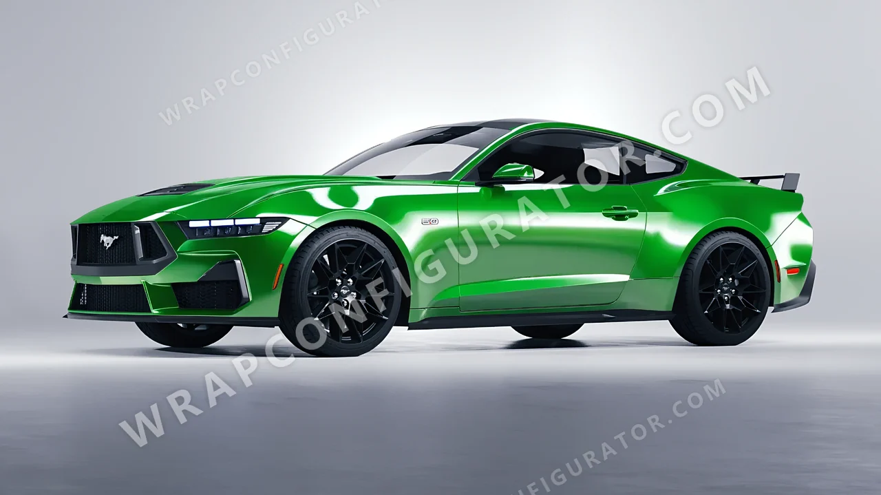 Green Ford Mustang GT 2024 wrapped in ORACAL Grass Green 970RA-602G