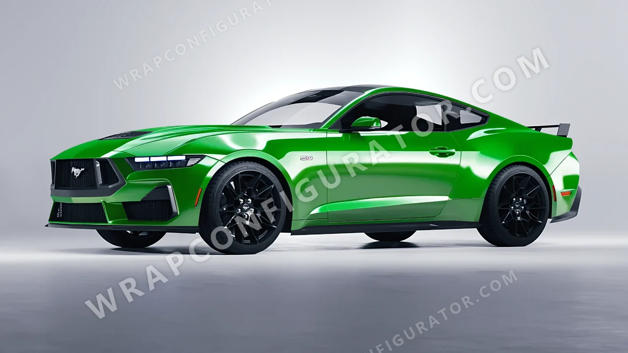 Green Ford Mustang GT 2024 wrapped in ORACAL Lawn Green 970RA-464G