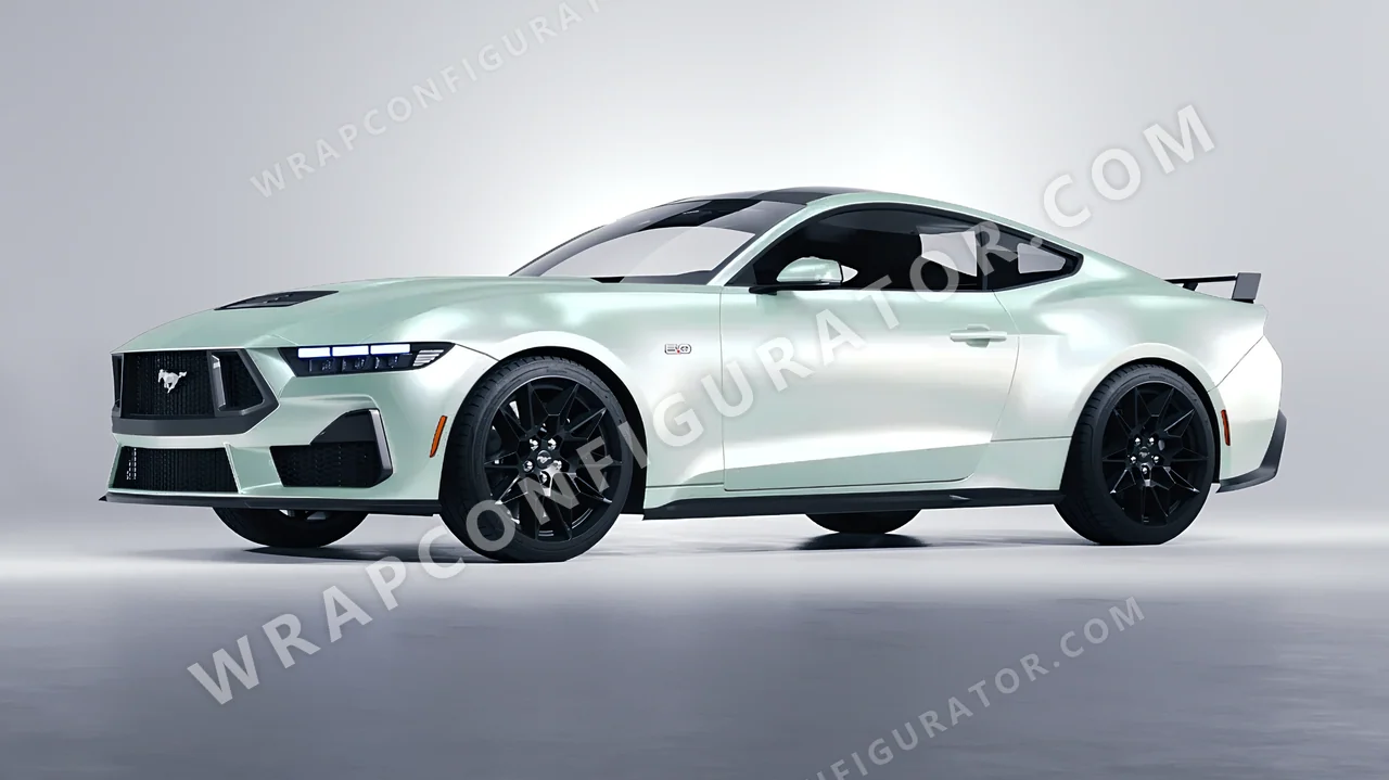 Green Ford Mustang GT 2024 wrapped in ORACAL Pearl Green 970RA-992G
