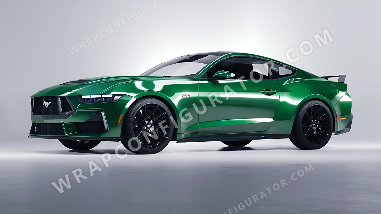 Green Ford Mustang GT 2024 wrapped in ORACAL Police Green 970RA-612G