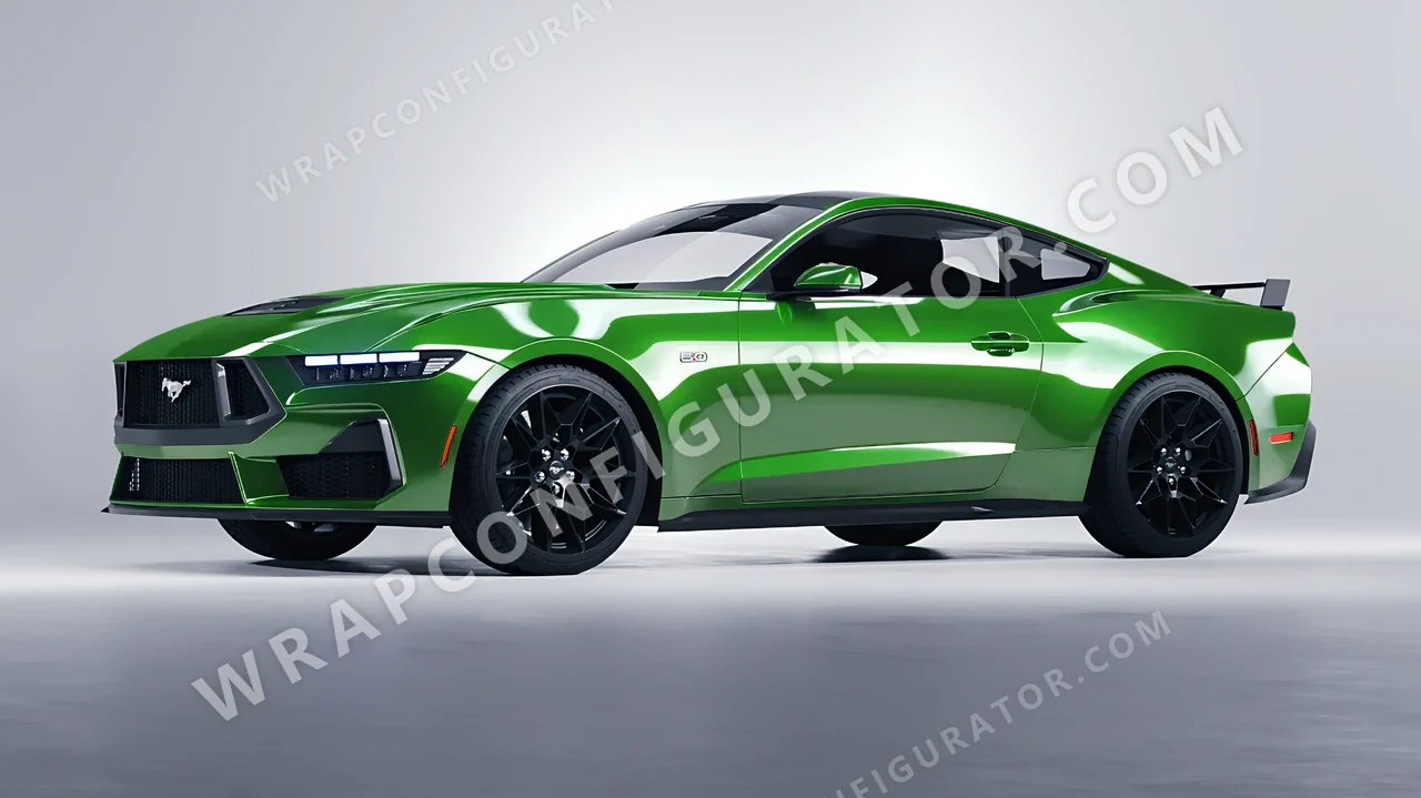 Green Ford Mustang GT 2024 wrapped in ORACAL Tree Green 970RA-486G