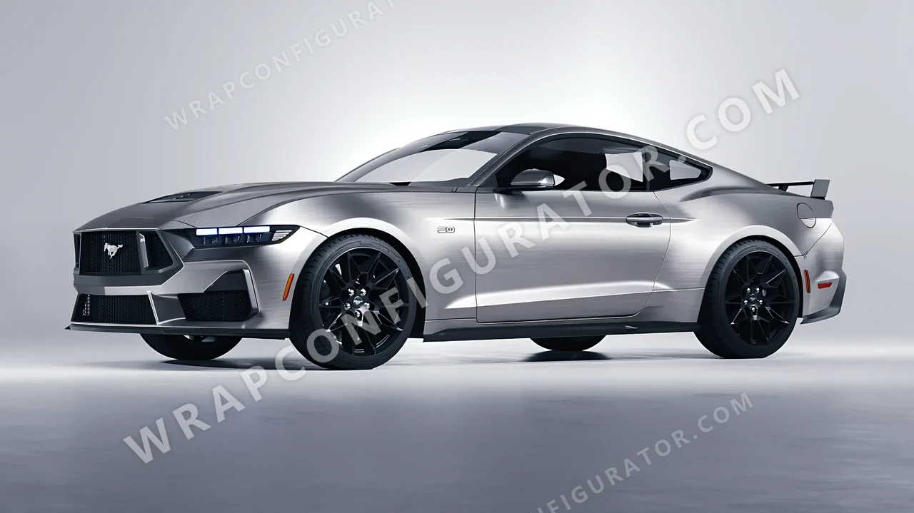 Grey Ford Mustang GT 2024 wrapped in 3M Brushed Titanium BR230