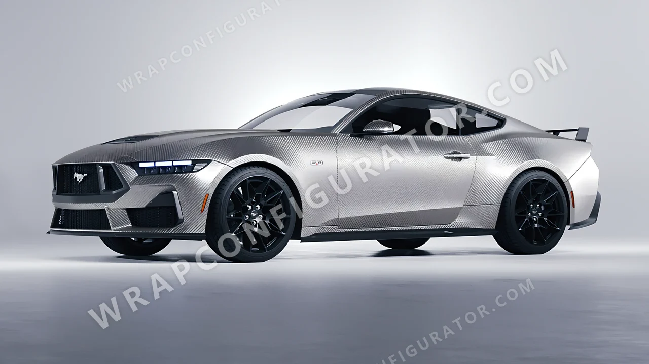 Grey Ford Mustang GT 2024 wrapped in 3M Carbon Fiber Anthracite CFS201