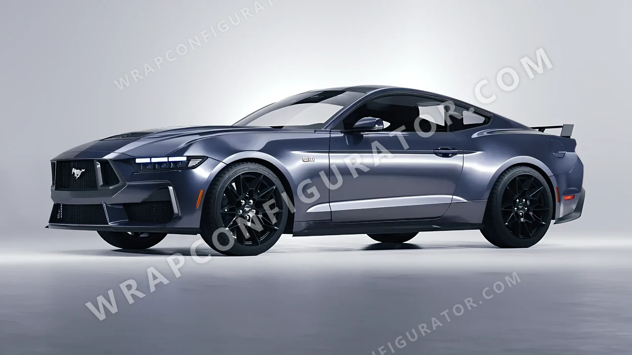 Grey Ford Mustang GT 2024 wrapped in 3M Gloss Glacier Gray GP291