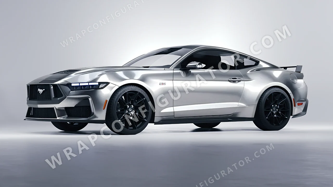 Grey Ford Mustang GT 2024 wrapped in 3M Gloss Sterling Silver G251