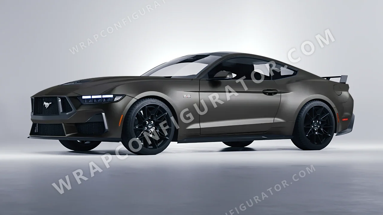 Grey Ford Mustang GT 2024 wrapped in 3M Matte Charcoal Metallic M211