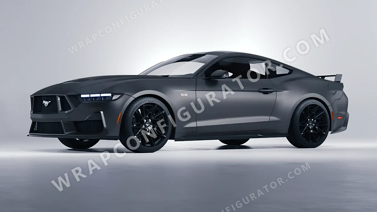 Grey Ford Mustang GT 2024 wrapped in 3M Matte Dark Gray M261