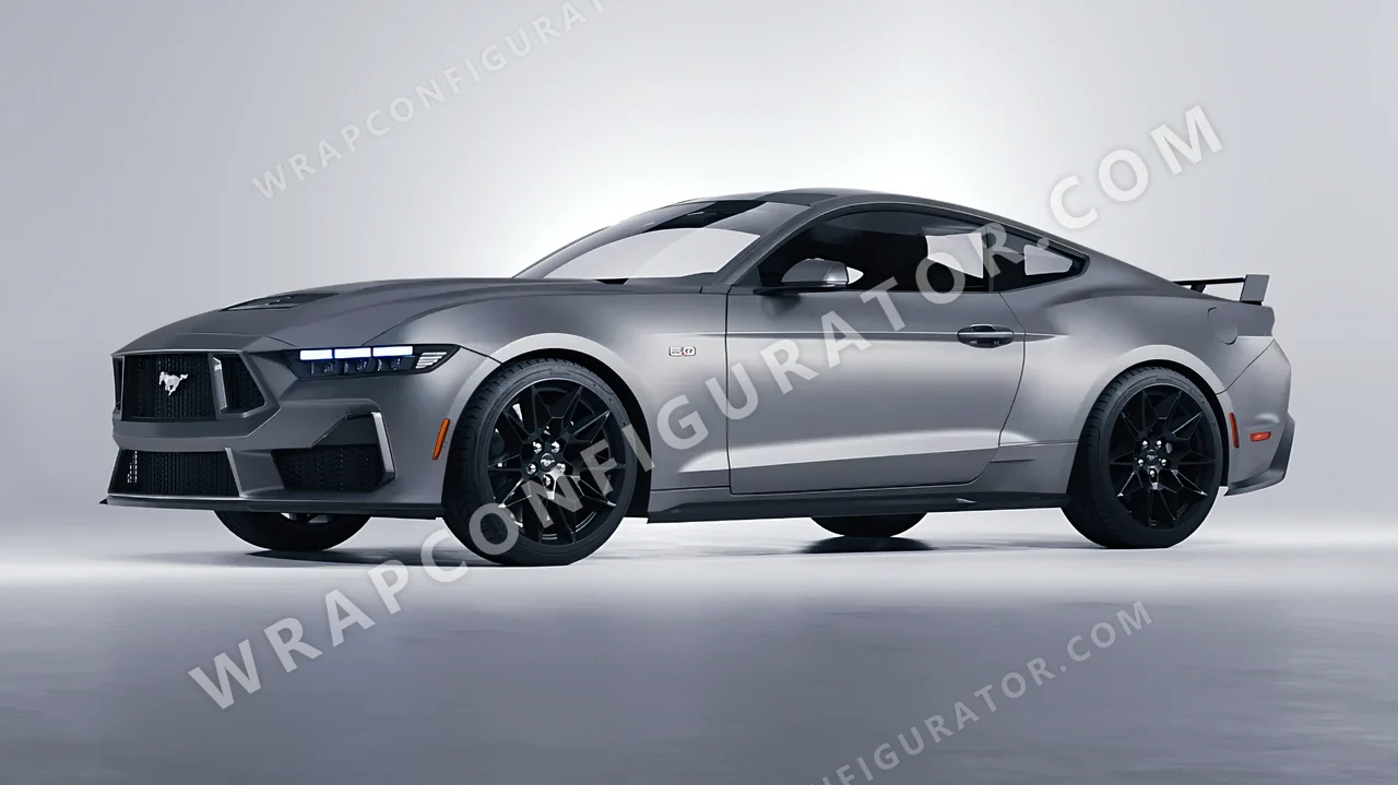Grey Ford Mustang GT 2024 wrapped in 3M Matte Gray Aluminum M230