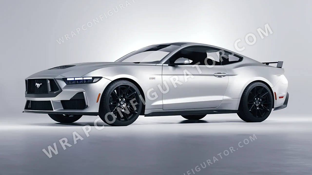 Grey Ford Mustang GT 2024 wrapped in 3M Matte Silver M21