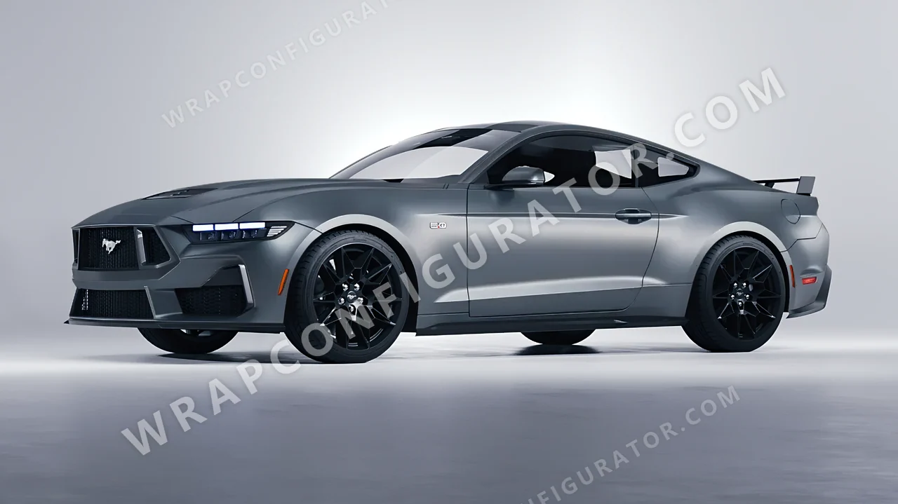 Grey Ford Mustang GT 2024 wrapped in 3M Satin Battleship Gray S51