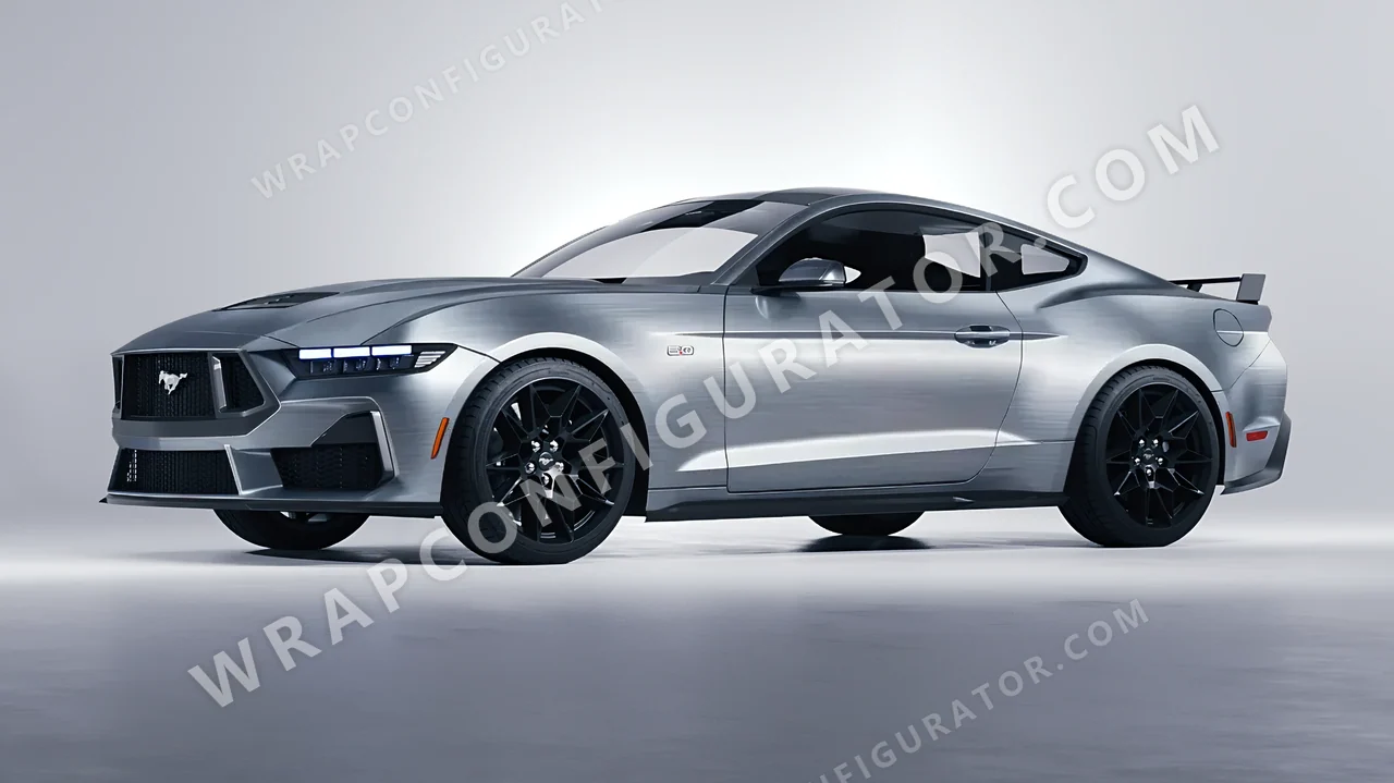 Grey Ford Mustang GT 2024 wrapped in Avery Dennison Brushed Steel SW900-813-X