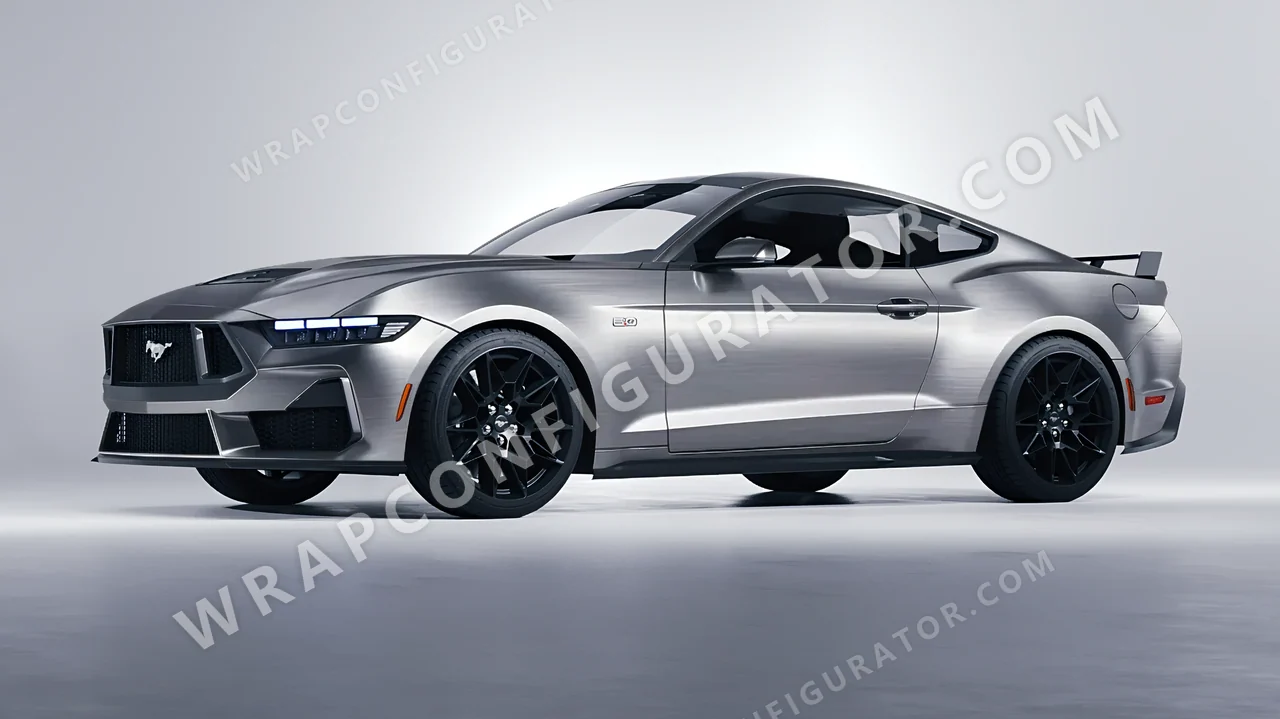 Grey Ford Mustang GT 2024 wrapped in Avery Dennison Brushed Titanium SW900-802-X