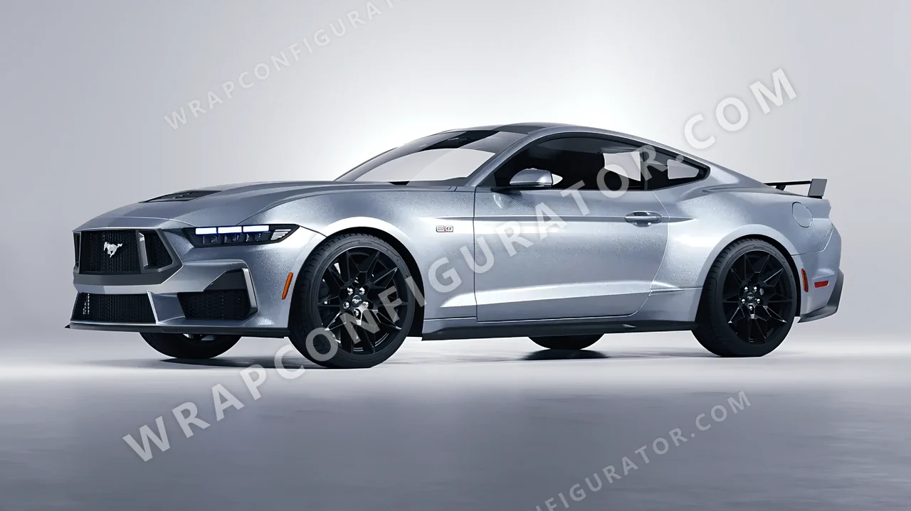 Grey Ford Mustang GT 2024 wrapped in Avery Dennison Quick Silver SW900-816-M