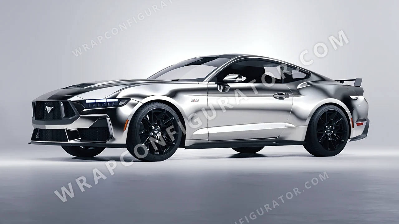 Grey Ford Mustang GT 2024 wrapped in Avery Dennison Silver SF100-843-S