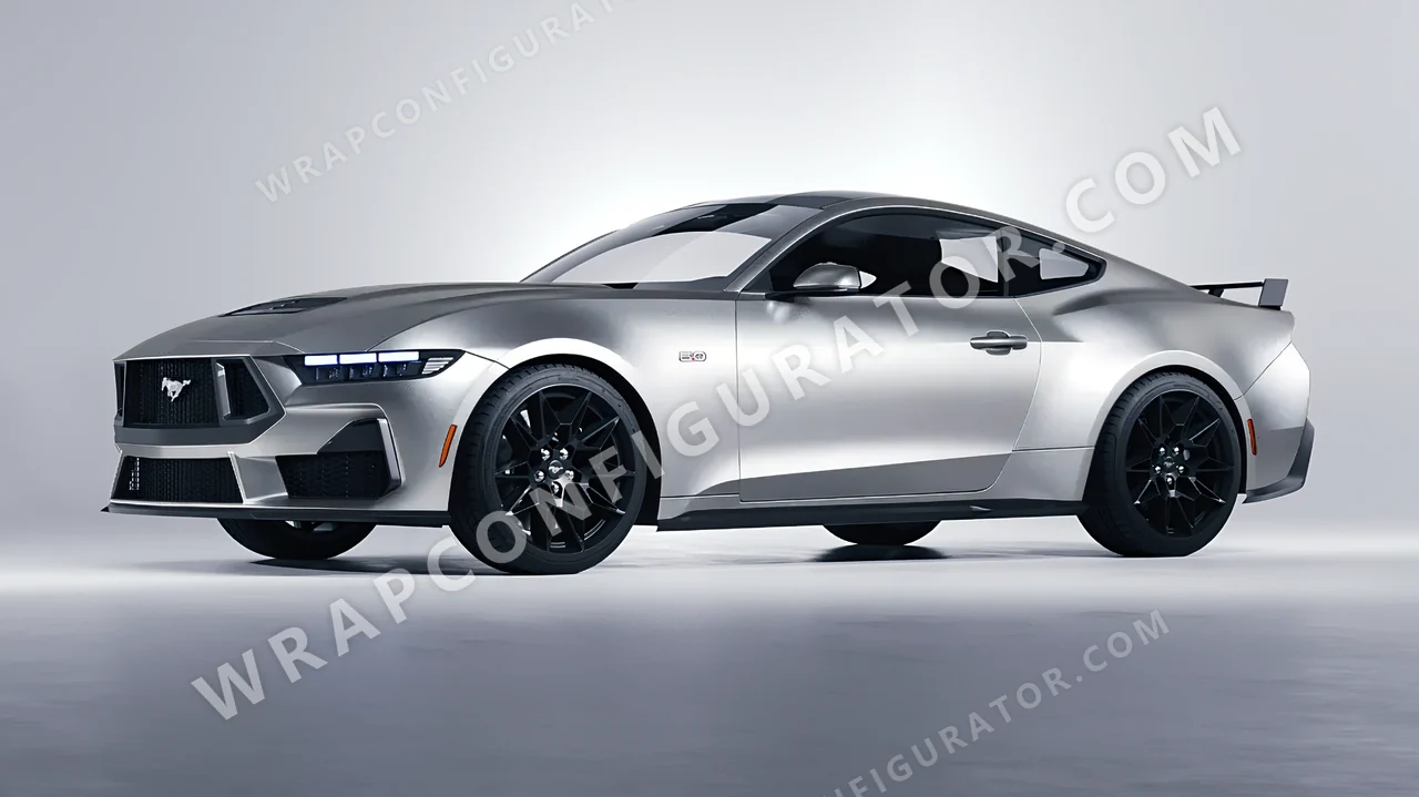 Grey Ford Mustang GT 2024 wrapped in KPMF Matt Iced Silver Titanium K75501