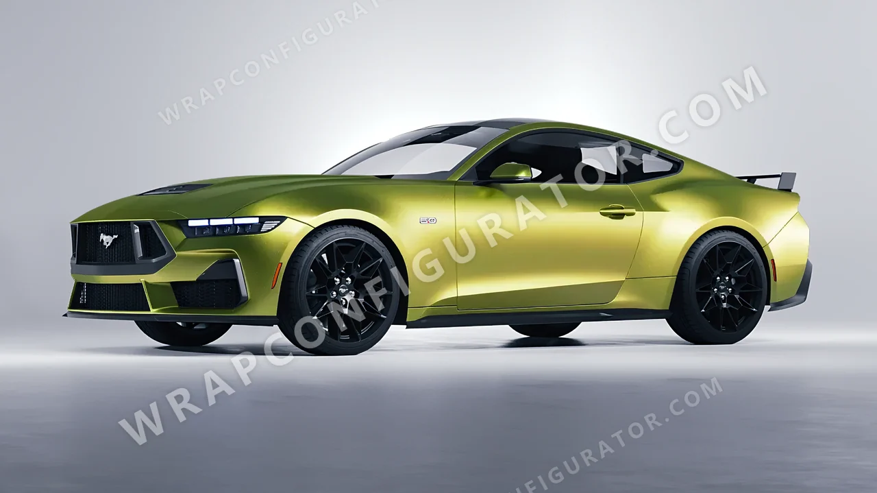 Grey Ford Mustang GT 2024 wrapped in KPMF Matt Iced Yellow Titanium K75534