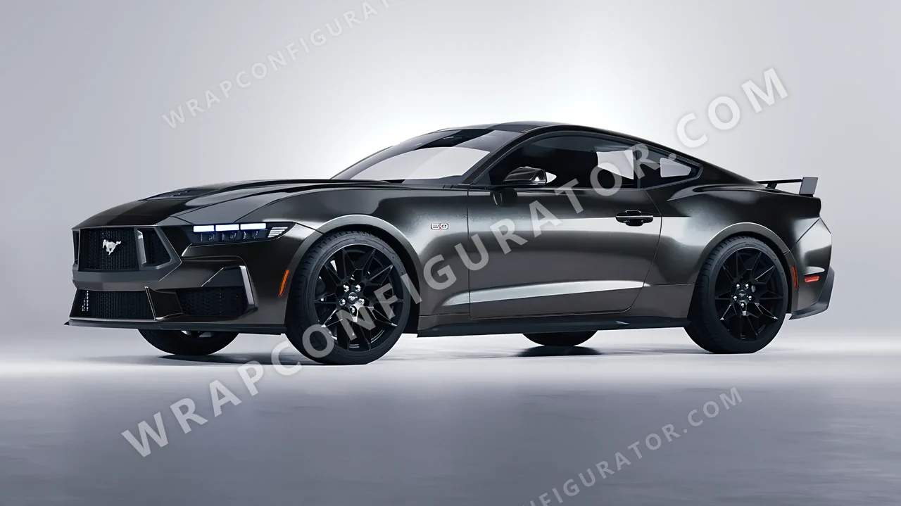 Grey Ford Mustang GT 2024 wrapped in ORACAL Charcoal 970RA-937G