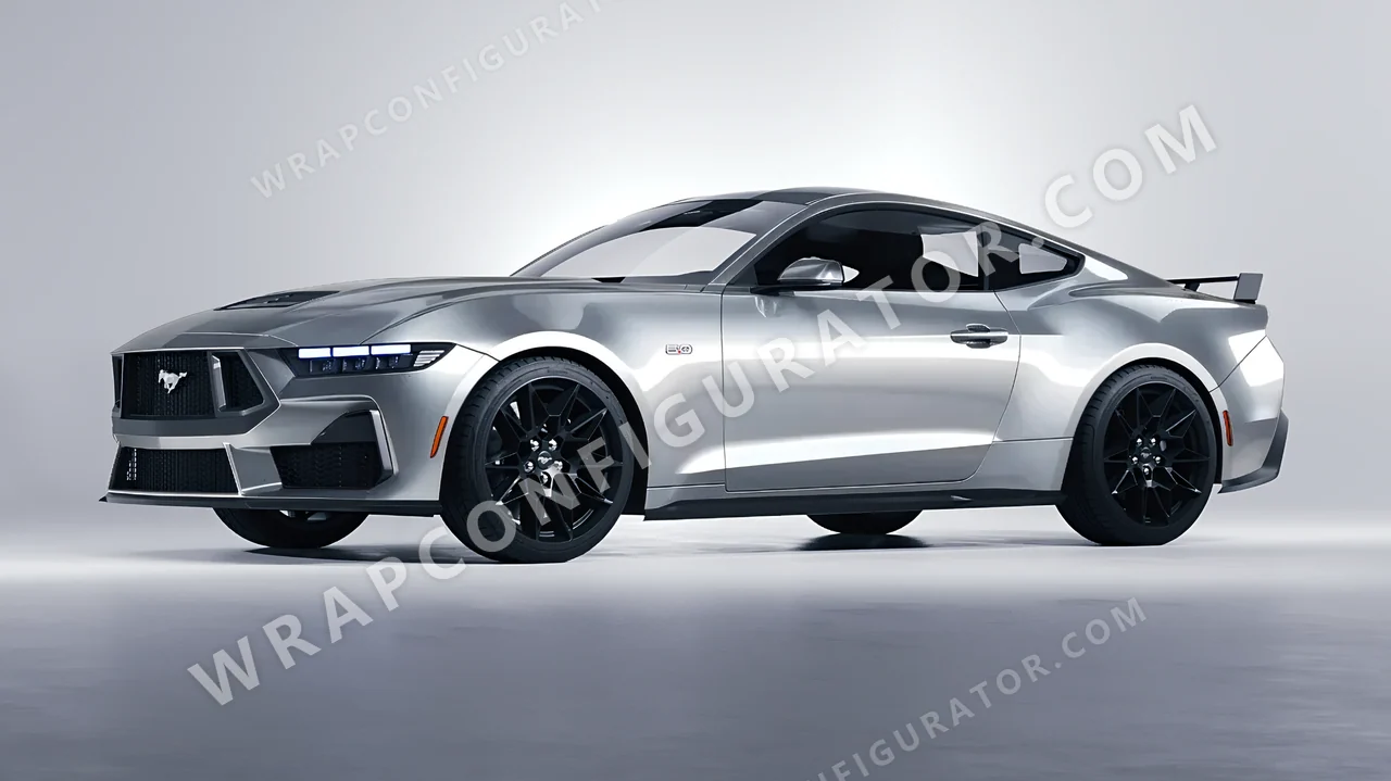 Grey Ford Mustang GT 2024 wrapped in ORACAL Silver Grey 970RA-090G