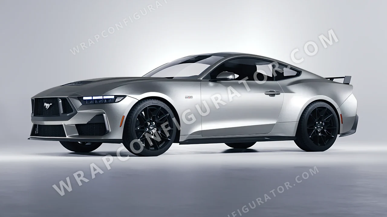Grey Ford Mustang GT 2024 wrapped in ORACAL Silver Grey 970RA-090M