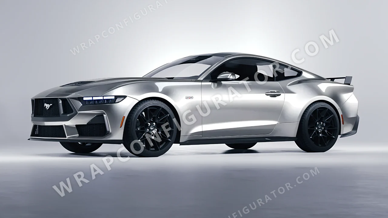 Grey Ford Mustang GT 2024 wrapped in ORACAL Silver Lake 970RA-904G