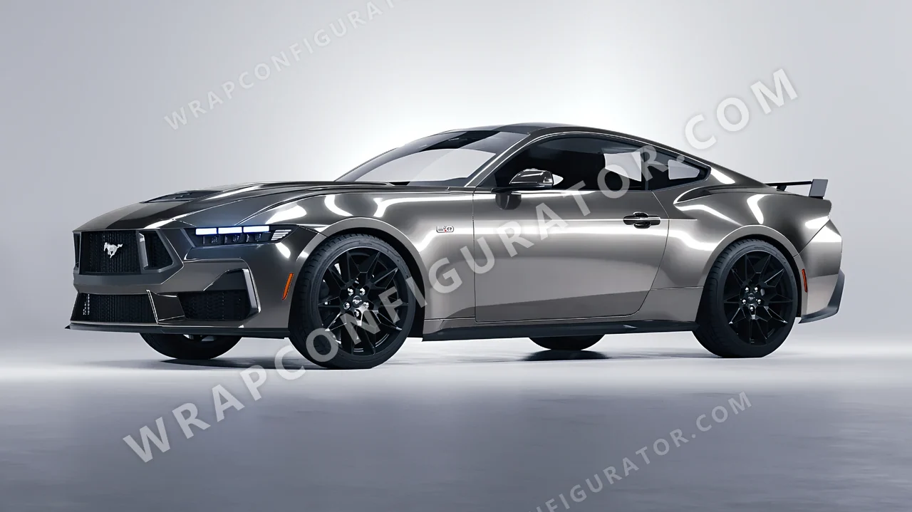 Grey Ford Mustang GT 2024 wrapped in ORACAL Telegrey 970RA-076G
