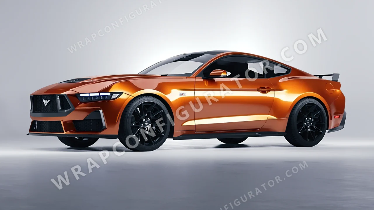 Orange Ford Mustang GT 2024 wrapped in 3M Gloss Liquid Copper G344