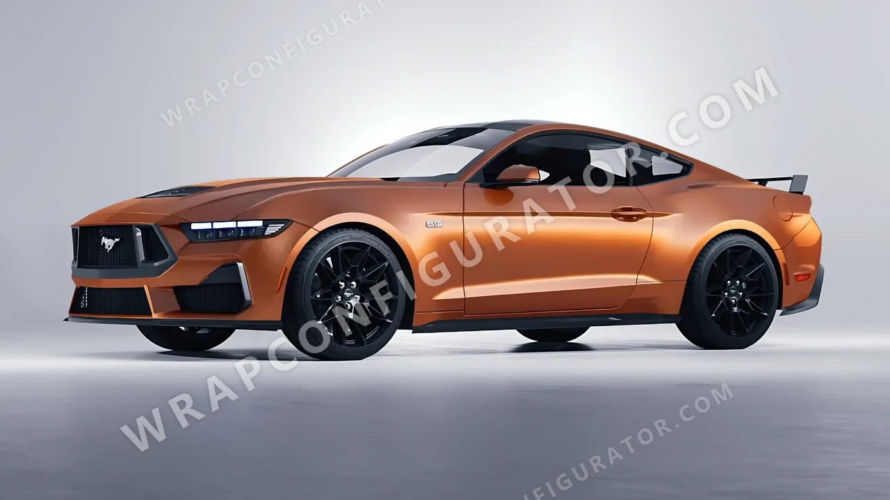 Orange Ford Mustang GT 2024 wrapped in Avery Dennison Sunset Ride SW900-302-O